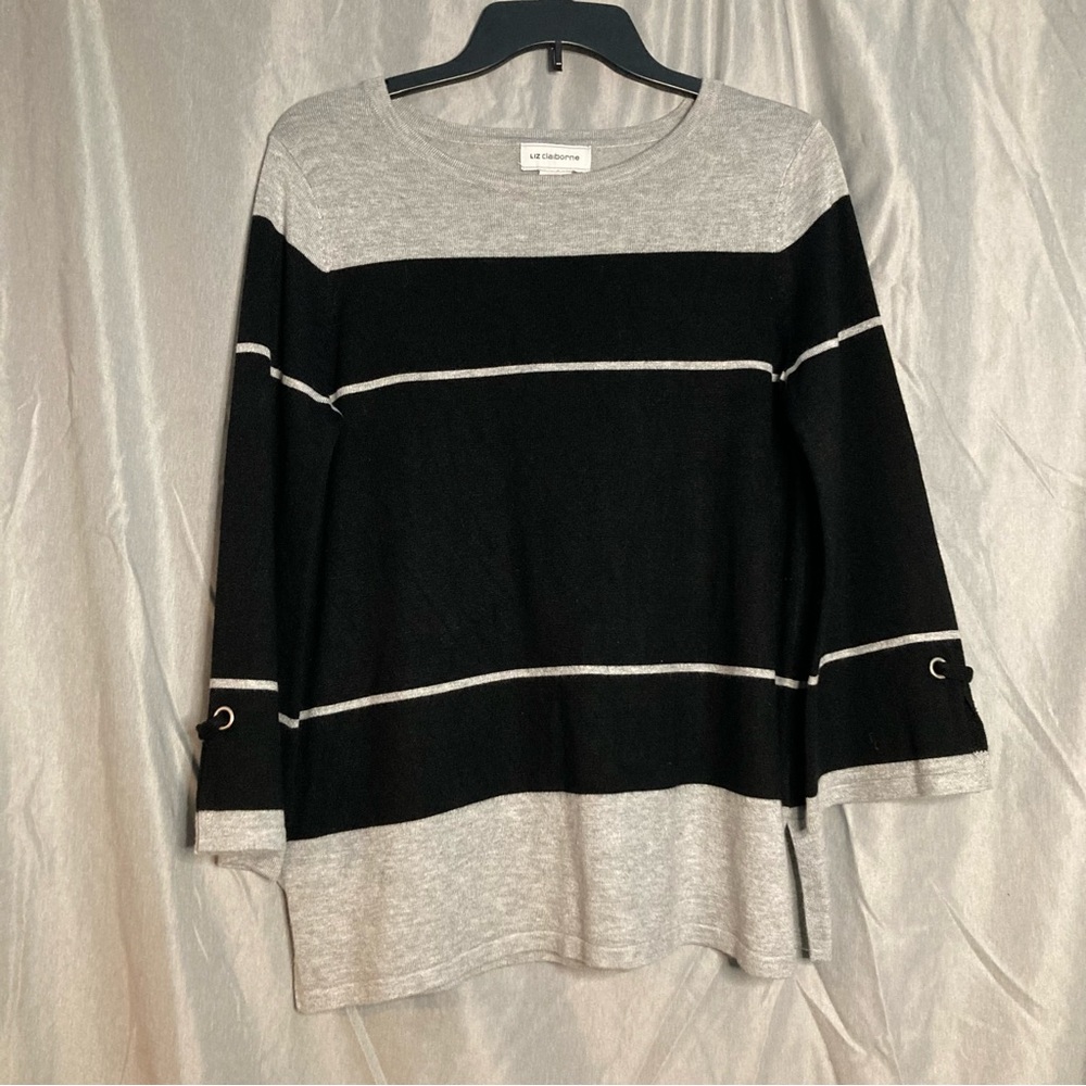 Liz Claiborne Black and Gray Long Sleeve Shirt Size Small
